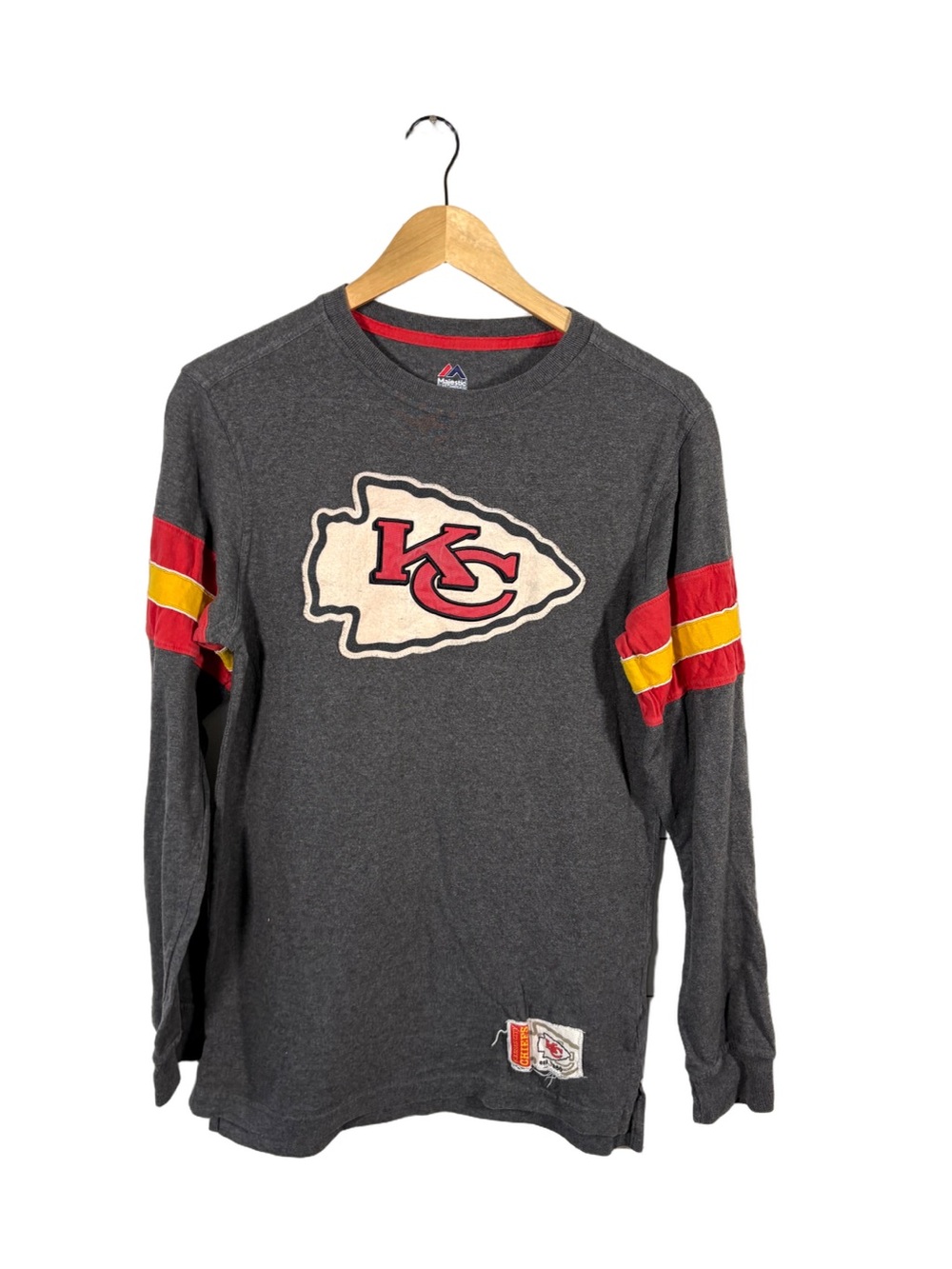 Majestic Kansas City Chiefs Long Sleeve Shirt Small Gray Striped NFL Logo